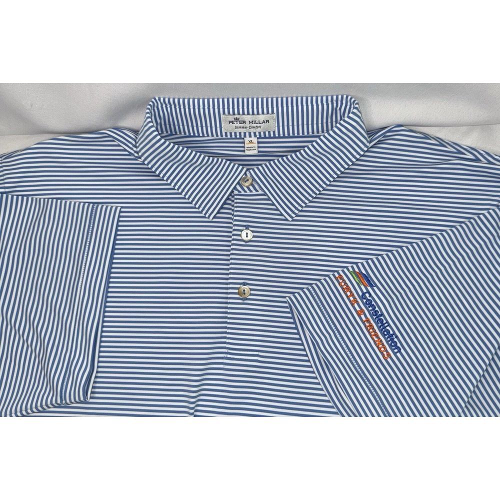 Peter Millar Summer Comfort Mens XL Blue‎ White Striped Short Sleeve Button Up
